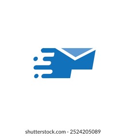 simple flat logo design of an envelope in letter P shape that evokes speed for delivery or mailing system logo