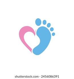 A simple flat logo of a feet and a half shape of love in soft blue and pink color