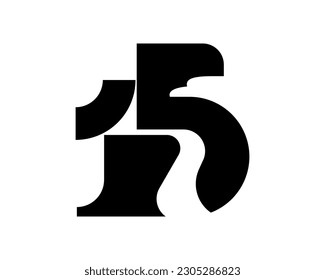 simple flat logo template of initial letter number 1 5 with negative space of eagle head and river stream