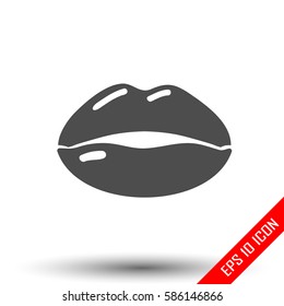 Simple flat logo of woman lips isolated on white background. Vector illustration.