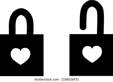 Simple and flat love padlock icon graphic vector illustration.