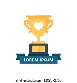 Simple Flat Love Trophy Vector Illustration with Heart Icon