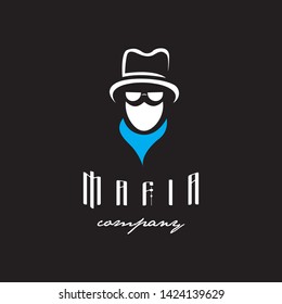 Simple Flat Mafia Face Head With Hat In Dark Black Background Logo Icon Vector Template