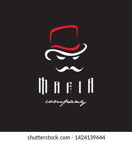 simple flat mafia face head with hat in dark black background logo icon vector template