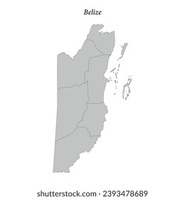 Simple flat Map of Belize with district borders 