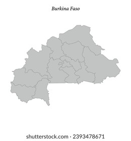 Simple flat Map of Burkina Faso with district borders 