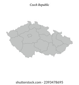 Simple flat Map of Czech Republic with district borders 
