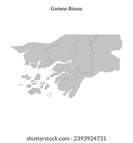 Simple flat Map of Guinea-Bissau with district borders 