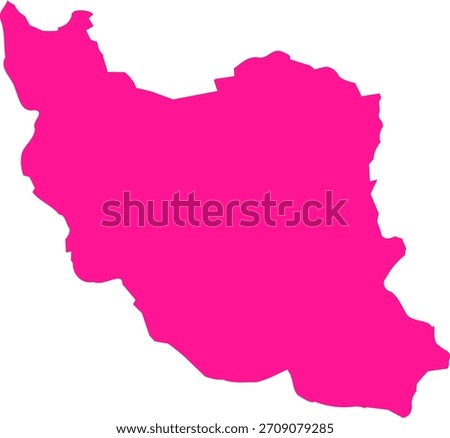 A simple flat map illustration of the country of Iran rendered entirely in a solid hot pink color