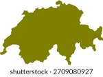 A simple flat map illustration of Switzerland rendered entirely in a solid olive green color with a
