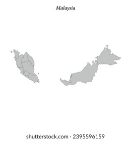 Simple flat Map of Malaysia with district borders 