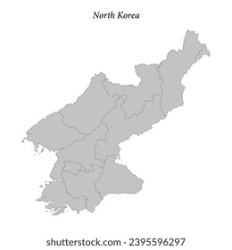 Simple flat Map of North Korea with district borders 