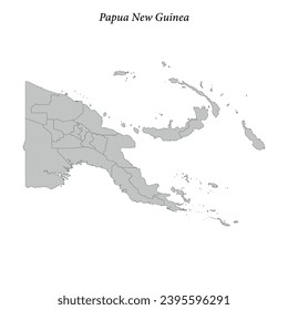Simple flat Map of Papua New Guinea with district borders 