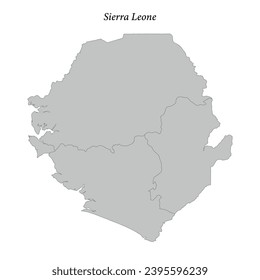 Simple flat Map of Sierra Leone with district borders 