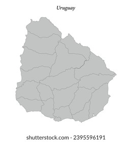 Simple flat Map of Uruguay with district borders 