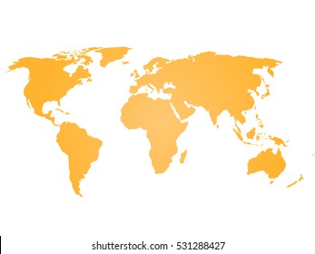 Simple Flat Map Of World. Orange Silhouette Vector Illustration With Gradient On White Background.