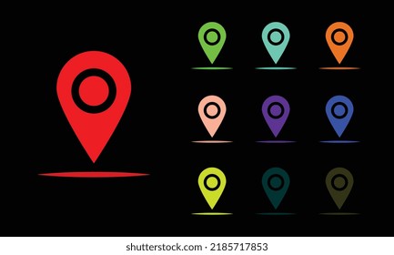 Simple flat marker sign, outline pointer pictogram in vivid color. Navigation mark, destination point, location marker, address place. Vector icon set, sign, symbol for UI
