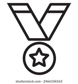 Silueta de medalla simple y plana con línea de trazo. Vector de iconos de medallas. Icono de Vector de insignia aislado sobre fondo blanco. 1er, 2do, 3er lugar medalla, premio o signo ganador, Vector. Ilustración vectorial.