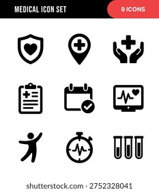 Simple Flat Medical Icon Set Collection of Nine Health Symbols