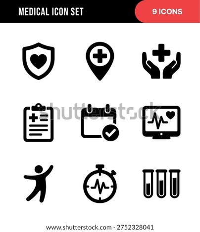 Simple Flat Medical Icon Set Collection of Nine Health Symbols