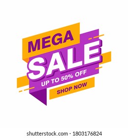 Simple Flat Mega Sale Banner with Purple and Orange Color Design, Discount Offer Banner Template Vector for Advertising, Social Media, Web Banner