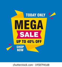 Simple Flat Mega Sale Banner with Blue Background Design, Discount Offer Banner Template Vector for Advertising, Social Media, Web Banner