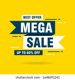 Simple Flat Mega Sale Letter Sign Shape Banner Design, Discount Banner Template Vector for advertising, social media, web banner