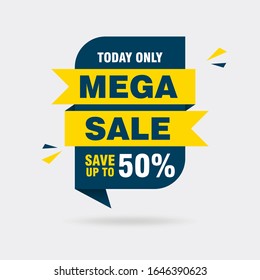 Simple Flat Mega Sale Sign Shape Banner on White Background Design, Discount Banner Template Vector for advertising, social media, web banner