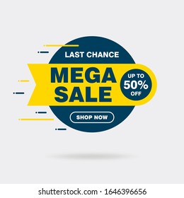 Simple Flat Mega Sale Sign Shape Banner on White Background Design, Discount Banner Template Vector for advertising, social media, web banner