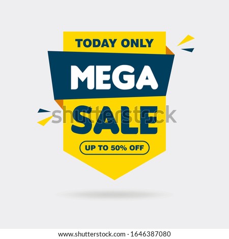 Simple Flat Mega Sale Sign Shape Banner on White Background Design, Discount Banner Template Vector for advertising, social media, web banner