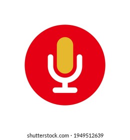Simple Flat Microphone Icon Illustration Design, Modern Mic Symbol with Red, Yellow Color Template Vector