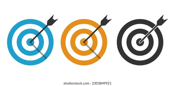 Simple flat minimalist arrow and target illustration, archery targets with a variety of shots, the arrow that pierced right in the middle of the target,target 