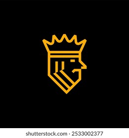 Simple flat minimalist bold line, King head logo. Royal crown face line icon. Vector illustration.