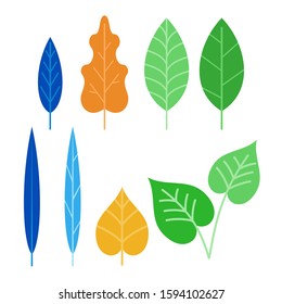 Simple flat minimalist floral leaf illustration. Various leaf tree design with colorful image. Natural object graphic resources.