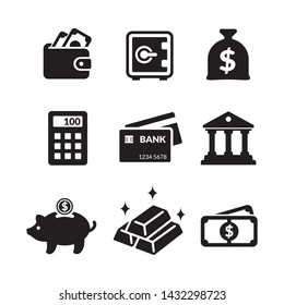 Simple flat minimalist icon set basic element of banking, financial and investment activities