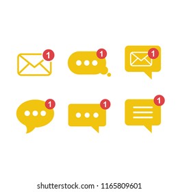 Simple flat minimalist incoming new chat box messages app vector icon with notification