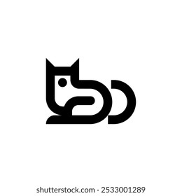 simples, plana e minimalista linha recorte negrito gato preto e branco, gatinho, cão pet shop logotipo