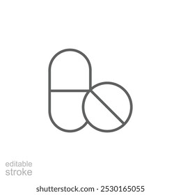 Simple flat minimalist medicine of pills and capsules. Health care basic element graphic resources. Editable stroke