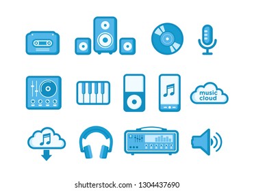 Simple flat minimalist music media icon set. Suitable for design element of multimedia software and music industry technology.