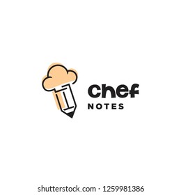 simple flat mono line chef hat and pencil notes logo icon vector inspiration