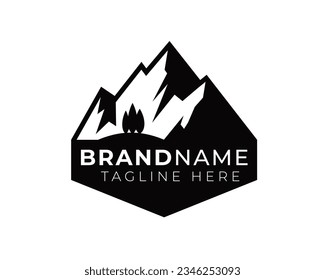 simple flat monochrome modern minimalist logo of mountain outdoor exploration activities.