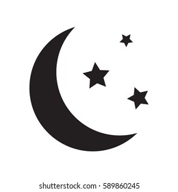 Simple flat moon and stars icon, grayscale on white background