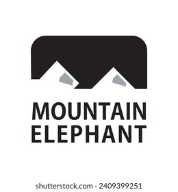 Simple flat mountain elephant logo, mountain and elephant combination logo, outdoor logo.