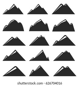 Simple Flat Mountain Silhouette Set. Isolated on White Background.