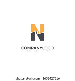 simple flat N logotype in orange and black creative design concept isolated on white background.