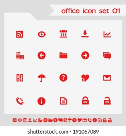 Simple flat office red icons, set 1