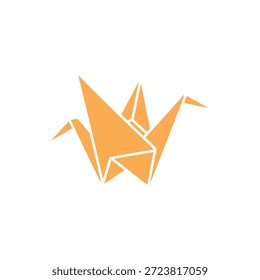 Una simple ilustración de grúa de origami de color naranja plano aislado sobre un fondo blanco limpio.