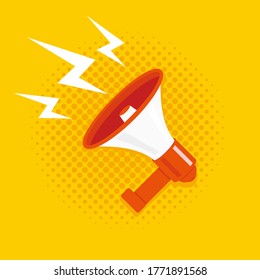 Simple Flat Orange Speaker Toa Megaphone Illustration Design on Yellow Background Template Vector