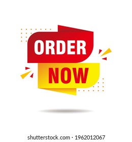 Simple Flat Order Now Banner with Red and Yellow Color Isolated on White Background Design, Order Now Element Template Vector for Advertising, Social Media, Web Banner