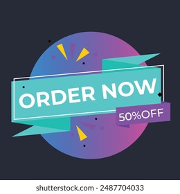 Simple Flat Order Now Text Banner with Red and Blue Color Isolated on Yellow Background Design, Order Now Element Template Vector for Advertising, Social Media, Web Banner